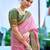 Pink green soft silk blend with woven work designer party wear festive saree with unstitched blouse piece