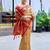 Cream red soft silk blend with woven work designer party wear festive saree with unstitched blouse piece