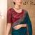 Teal satin georgette embroidered saree with unstitched blouse piece