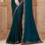 Teal satin georgette embroidered saree with unstitched blouse piece