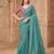Sea green satin embroidered saree with unstitched blouse piece