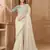 Cream georgette silk blend embroidered saree with unstitched blouse piece