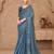 Blue satin embroidered saree with unstitched blouse piece