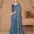 Blue satin embroidered saree with unstitched blouse piece