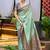 Teal green soft silk blend with woven work designer party wear festive saree with unstitched blouse piece
