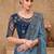Blue satin embroidered saree with unstitched blouse piece