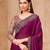 Wine satin georgette embroidered saree with unstitched blouse piece
