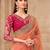 Orange georgette embroidered saree with unstitched blouse piece