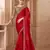Red satin silk blend embroidered saree with unstitched blouse piece