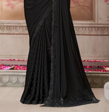Black soft silk blend embroidered saree with unstitched blouse piece 3