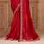 Red satin silk blend embroidered saree with unstitched blouse piece
