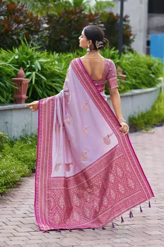 Lavender silk blend with woven saree with unstitched blouse piece