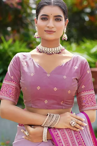 Lavender silk blend with woven saree with unstitched blouse piece