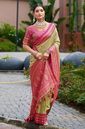 Pista green soft silk blend with woven work designer party wear festive saree with unstitched blouse piece