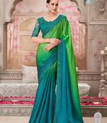 Sea green soft silk blend embroidered saree with unstitched blouse piece