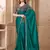 Turquoise satin silk blend embroidered saree with unstitched blouse piece
