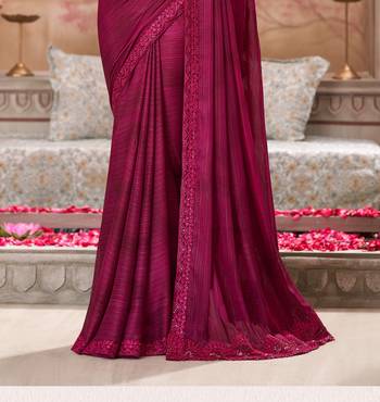 Magenta soft silk blend embroidered saree with unstitched blouse piece 3