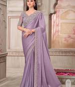 Lavender soft silk blend embroidered saree with unstitched blouse piece