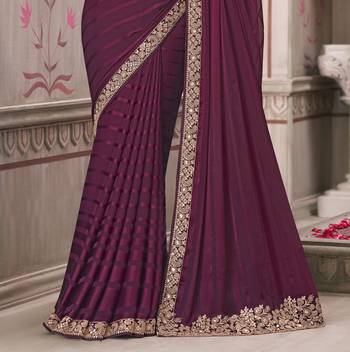 Wine soft silk blend embroidered saree with unstitched blouse piece 3