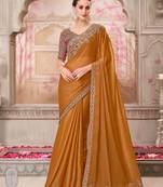 Mustard soft silk blend embroidered saree with unstitched blouse piece