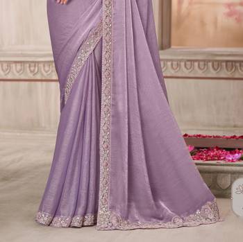Lavender soft silk blend embroidered saree with unstitched blouse piece 3