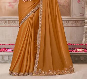 Mustard soft silk blend embroidered saree with unstitched blouse piece 3