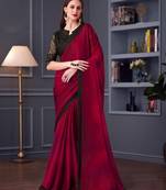 Magenta chiffon embroidered saree with unstitched blouse piece