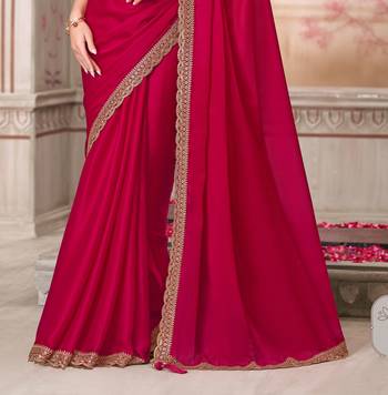 Magenta soft silk blend embroidered saree with unstitched blouse piece 3
