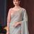 Grey chiffon embroidered saree with unstitched blouse piece