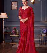 Rani silk blend embroidered saree with unstitched blouse piece