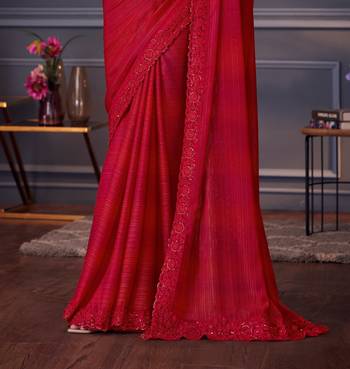 Rani silk blend embroidered saree with unstitched blouse piece 3