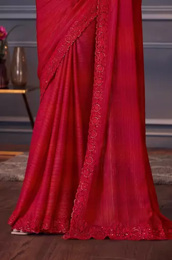 Rani silk blend embroidered saree with unstitched blouse piece