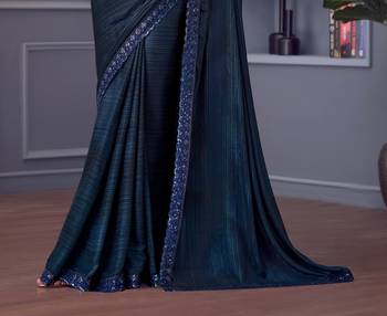 Blue silk blend embroidered saree with unstitched blouse piece 3
