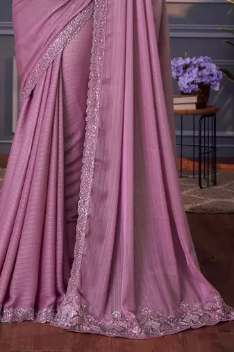 Lavender soft silk blend embroidered saree with unstitched blouse piece
