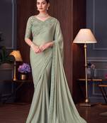 Pista silk blend embroidered saree with unstitched blouse piece