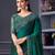 Turquoise satin embroidered saree with unstitched blouse piece