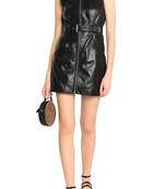 women's black lambskin mini leather dress sleeveless cut