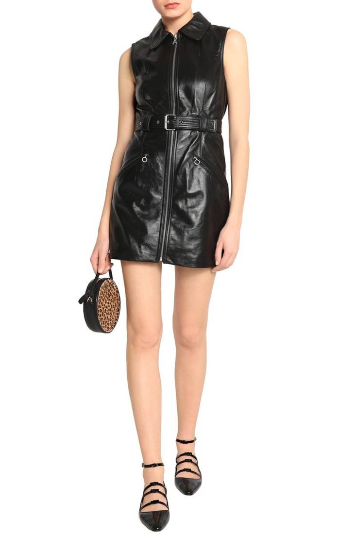 women's black lambskin mini leather dress sleeveless cut