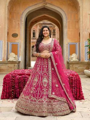 Designer Butterfly Net Lehenga Choli with Sequins & Cording Embroidery Work 1