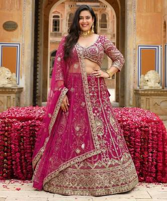 Designer Butterfly Net Lehenga Choli with Sequins & Cording Embroidery Work 2