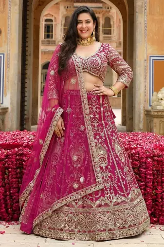 Designer Butterfly Net Lehenga Choli with Sequins & Cording Embroidery Work