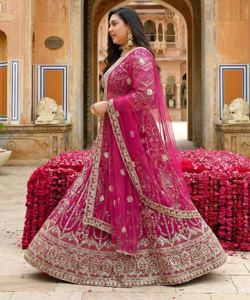 net sequins embroidered lehenga choli
