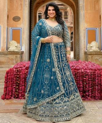 Designer Butterfly Net Lehenga Choli with Sequins & Cording Embroidery Work 1