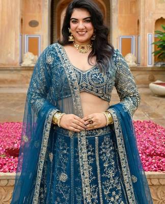 Designer Butterfly Net Lehenga Choli with Sequins & Cording Embroidery Work 2