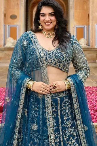 Designer Butterfly Net Lehenga Choli with Sequins & Cording Embroidery Work