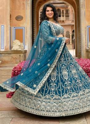 Designer Butterfly Net Lehenga Choli with Sequins & Cording Embroidery Work 3
