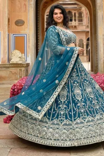 Designer Butterfly Net Lehenga Choli with Sequins & Cording Embroidery Work