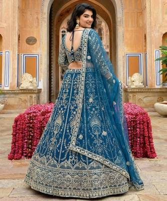 Designer Butterfly Net Lehenga Choli with Sequins & Cording Embroidery Work 4