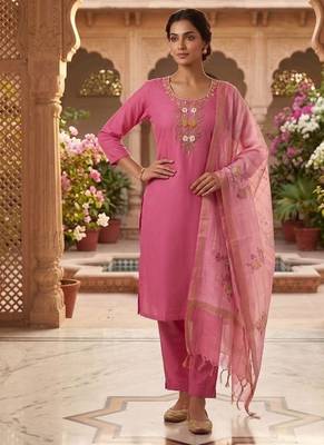 Womens fancy mul chanderi kurta set 1