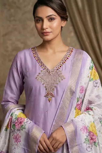 Womens new fancy premium mul chanderi kurta set